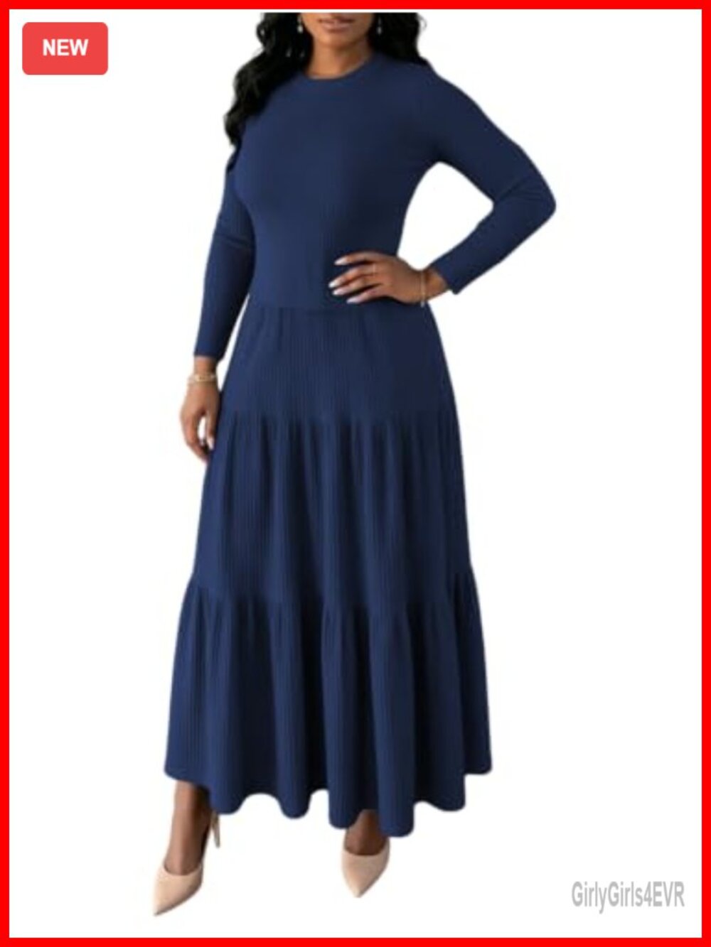 Women's 2 Piece Maxi Skirt Set Long Sleeve Ribbed Top
